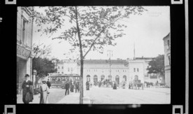 Dworzec kolejowy w Bydgoszczy z 1904 roku. Reprodukcja pocztówki. Numer...